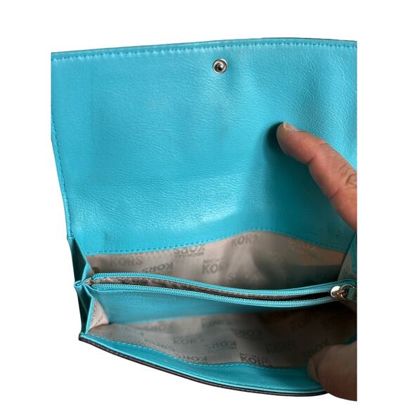 Michael Kors Brookville Leather Wallet Aqua Beauty*Large Organizer - Picture 11 of 12